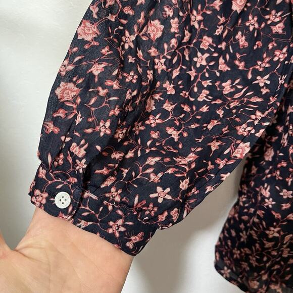 FRAME Anita Ditsy Floral Button Blouse Size XS Navy Dark Cottagecore Feminine - Picture 5 of 8